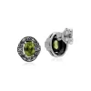 Art Deco Style Oval Peridot & Marcasite Stud Earrings in 925 Sterling Silver sold by Gemondo Jewellery