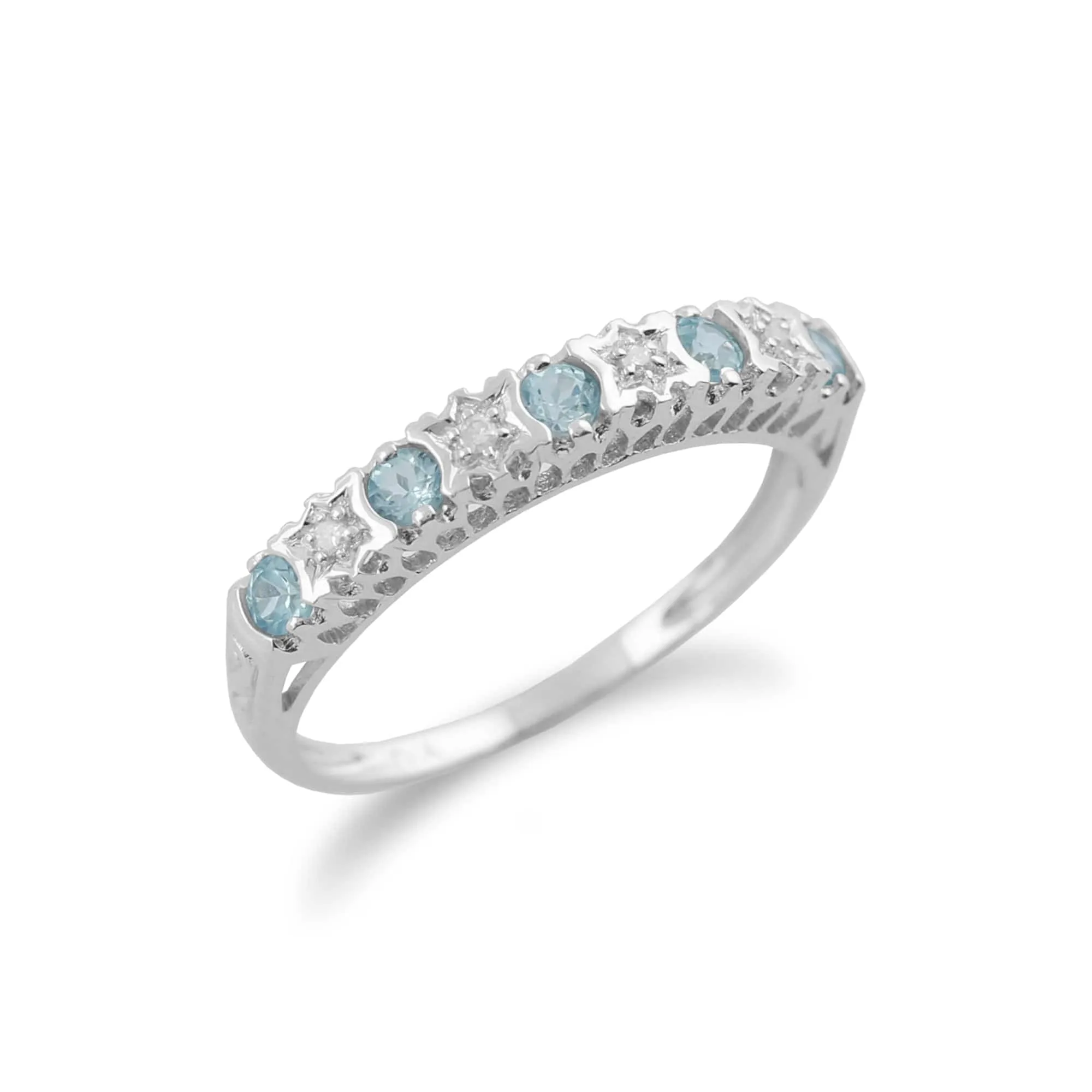 Classic Round Blue Topaz & Diamond Half Eternity Ring in 9ct White Gold sold by Gemondo Jewellery product image thumbnail 2