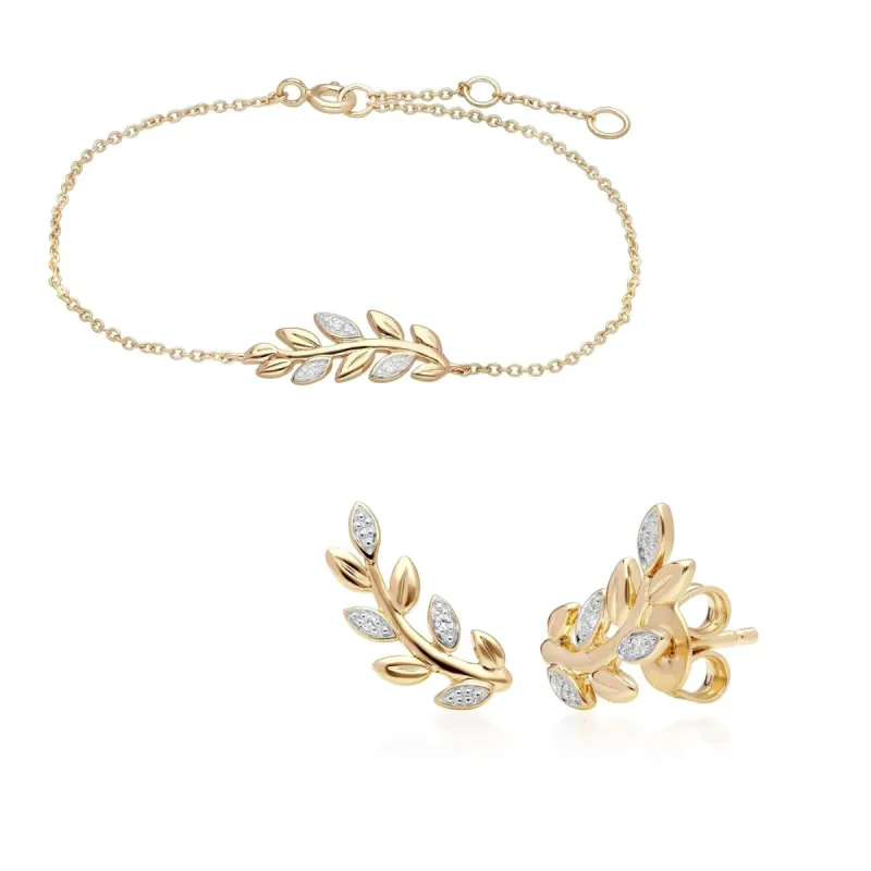 O Leaf Diamond Bracelet & Stud Earrings Set in 9ct Yellow Gold sold by Gemondo Jewellery
