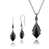 Art Deco Style Style Black Onyx & Marcasite Fan Drop Earrings & Pendant Set in 925 Sterling Silver sold by Gemondo Jewellery