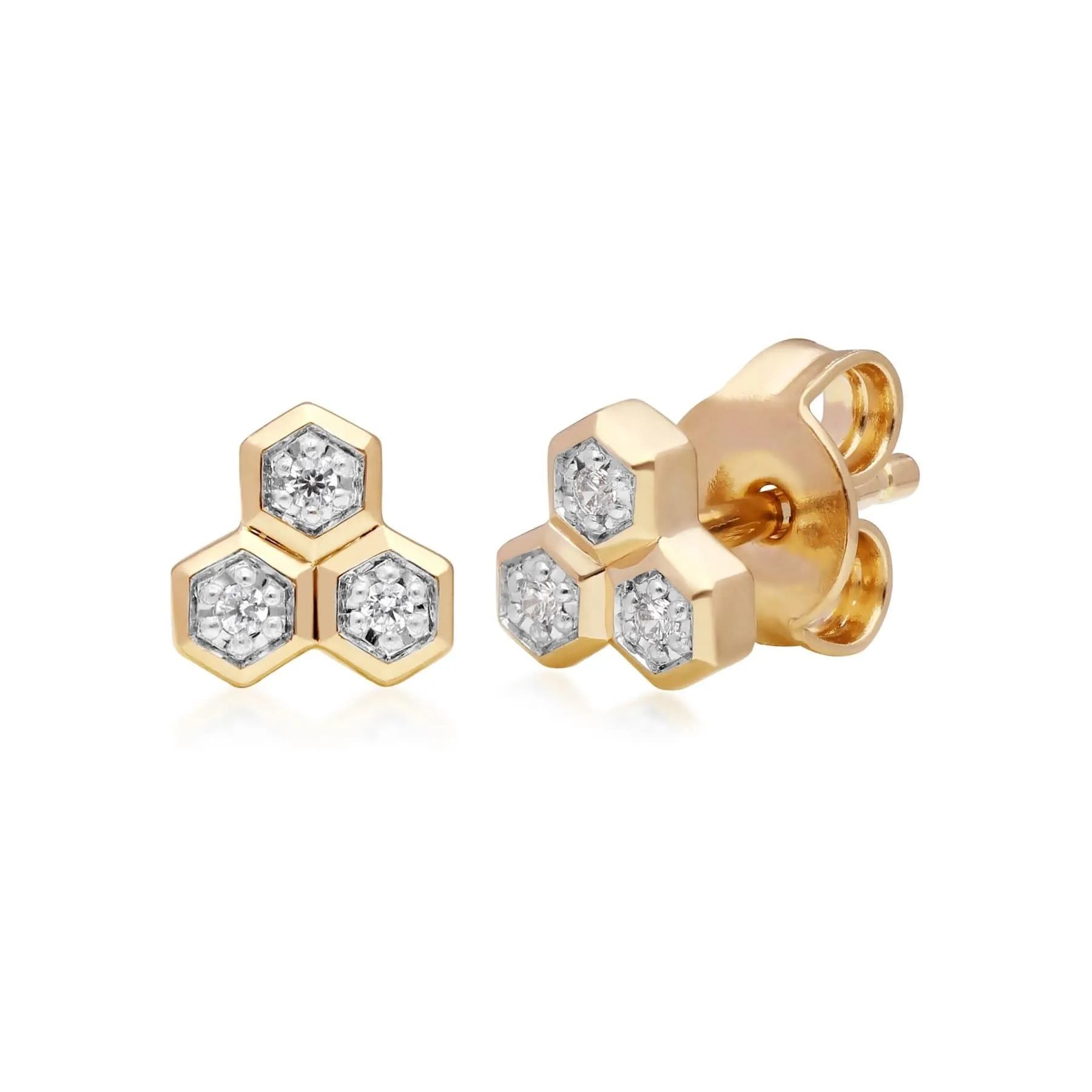 Diamond Geometric Trilogy Stud Earrings in 9ct Yellow Gold sold by Gemondo Jewellery
