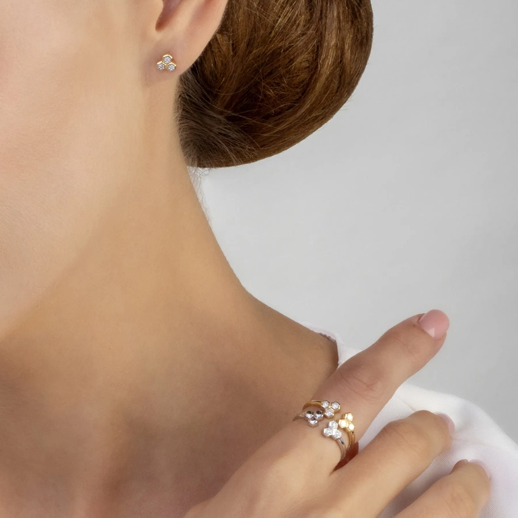 Diamond Geometric Trilogy Stud Earrings in 9ct Yellow Gold sold by Gemondo Jewellery product image thumbnail 2