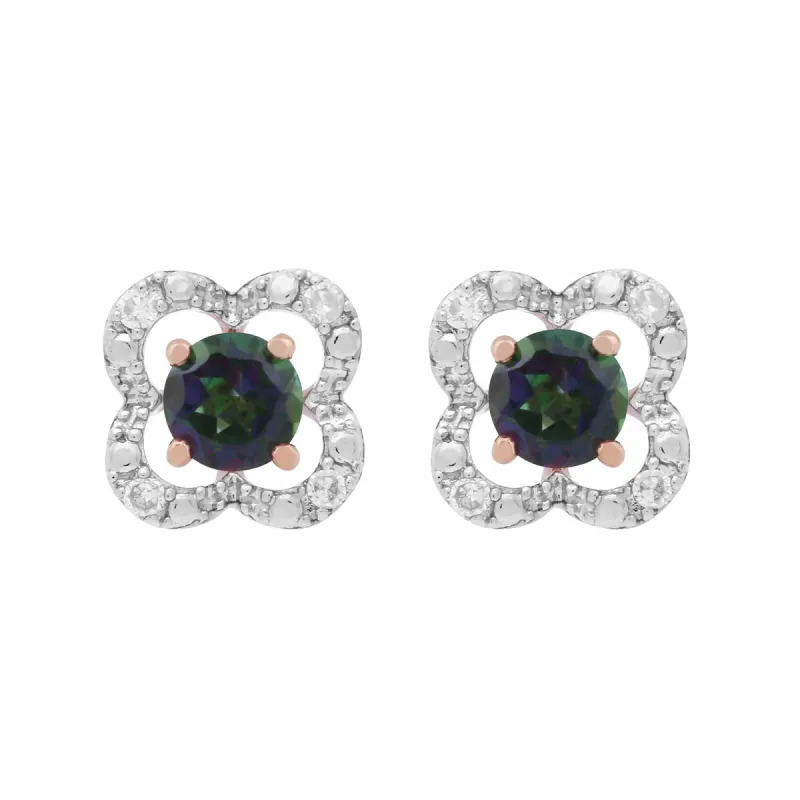 Classic Mystic Topaz Stud Earrings with Detachable Diamond Flower Jacket in 9ct Rose Gold sold by Gemondo Jewellery