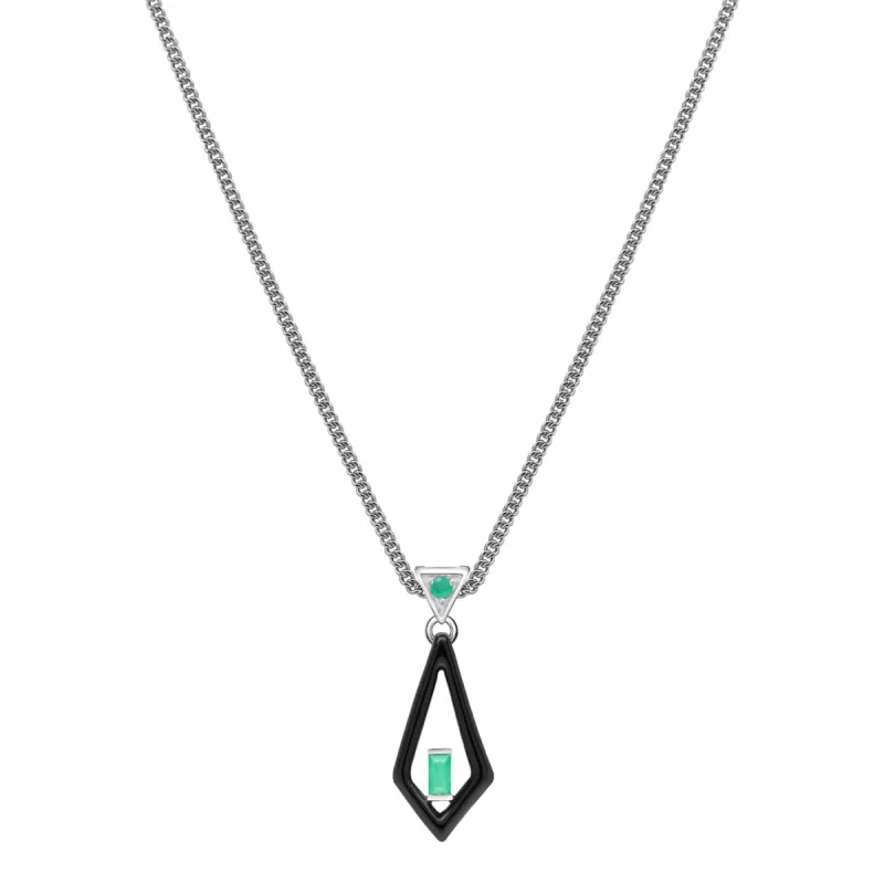 Grand Deco Enamel & Emerald Pendant in 9ct White Gold sold by Gemondo Jewellery