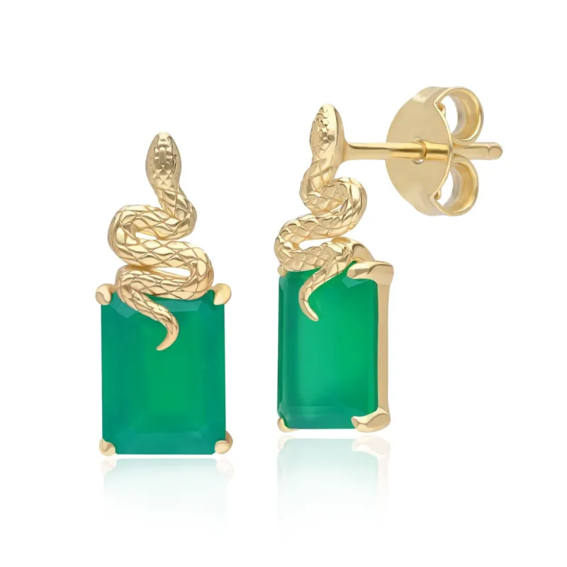 Grand Deco Green Chalcedony Snake Stud Earrings in Gold Plated Sterling Silver sold by Gemondo Jewellery