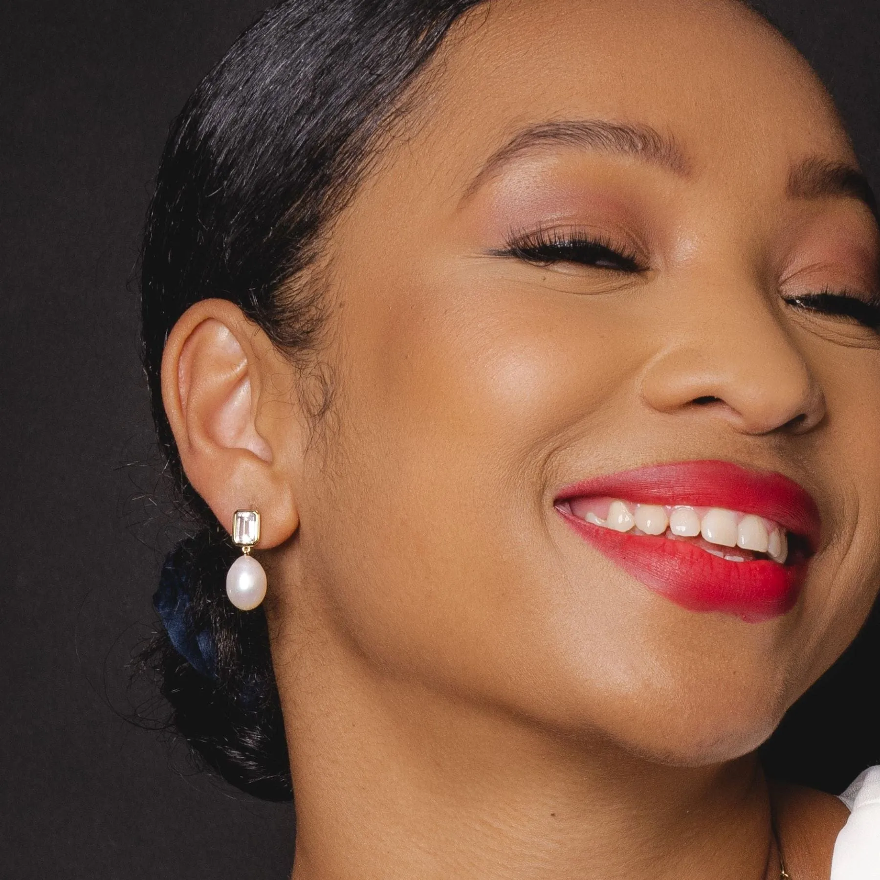 ECFEW™ Unifier White Topaz & Pearl Dangle Drop Earrings in Gold Plated Sterling Silver sold by Gemondo Jewellery product image thumbnail 3