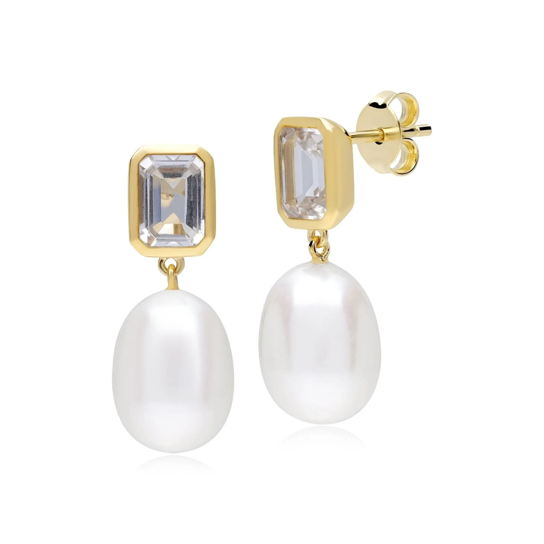 ECFEW™ Unifier White Topaz & Pearl Dangle Drop Earrings in Gold Plated Sterling Silver sold by Gemondo Jewellery