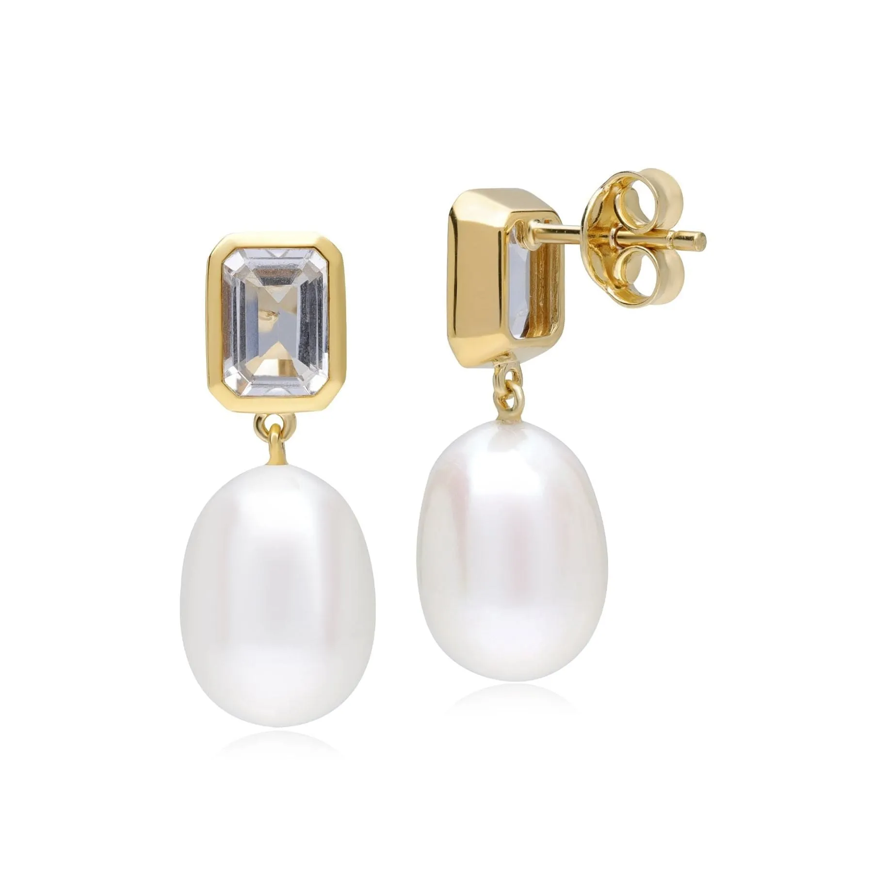 ECFEW™ Unifier White Topaz & Pearl Dangle Drop Earrings in Gold Plated Sterling Silver sold by Gemondo Jewellery product image thumbnail 4