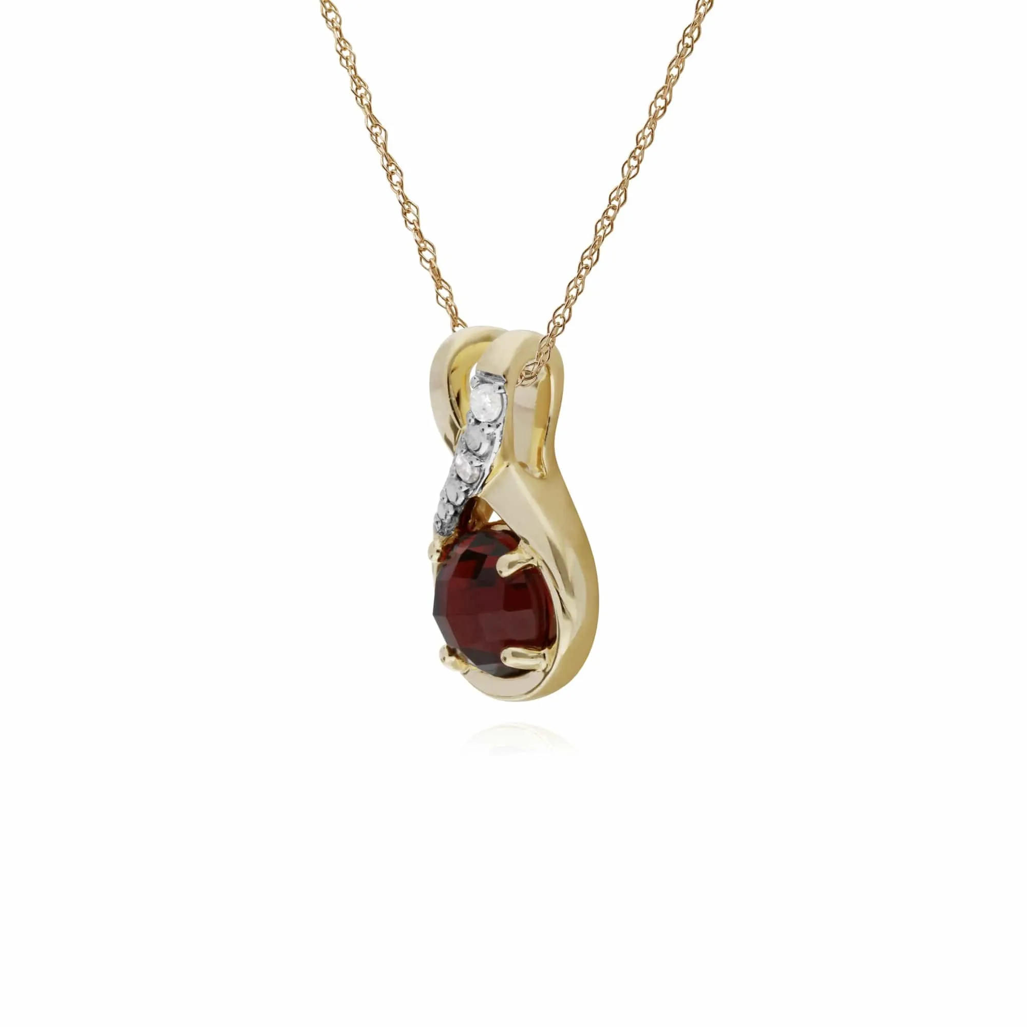 Classic Round Garnet Checkerboard & Diamond Bale Pendant in 9ct Yellow Gold sold by Gemondo Jewellery product image thumbnail 2