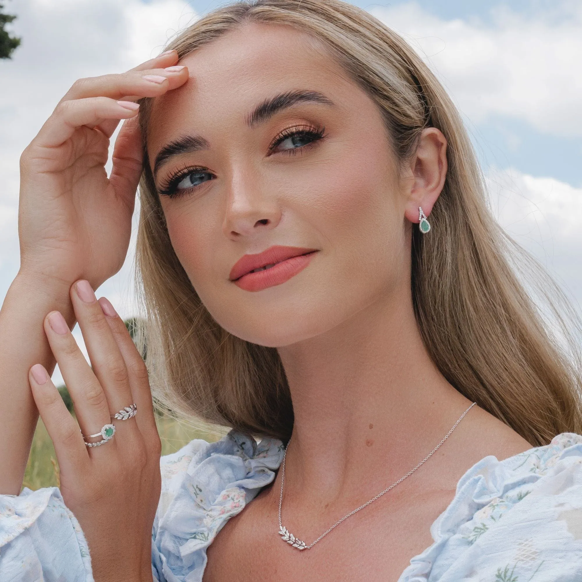 Teardrop Luxe Emerald & Diamond Drop Earrings in 9ct White Gold sold by Gemondo Jewellery product image thumbnail 2