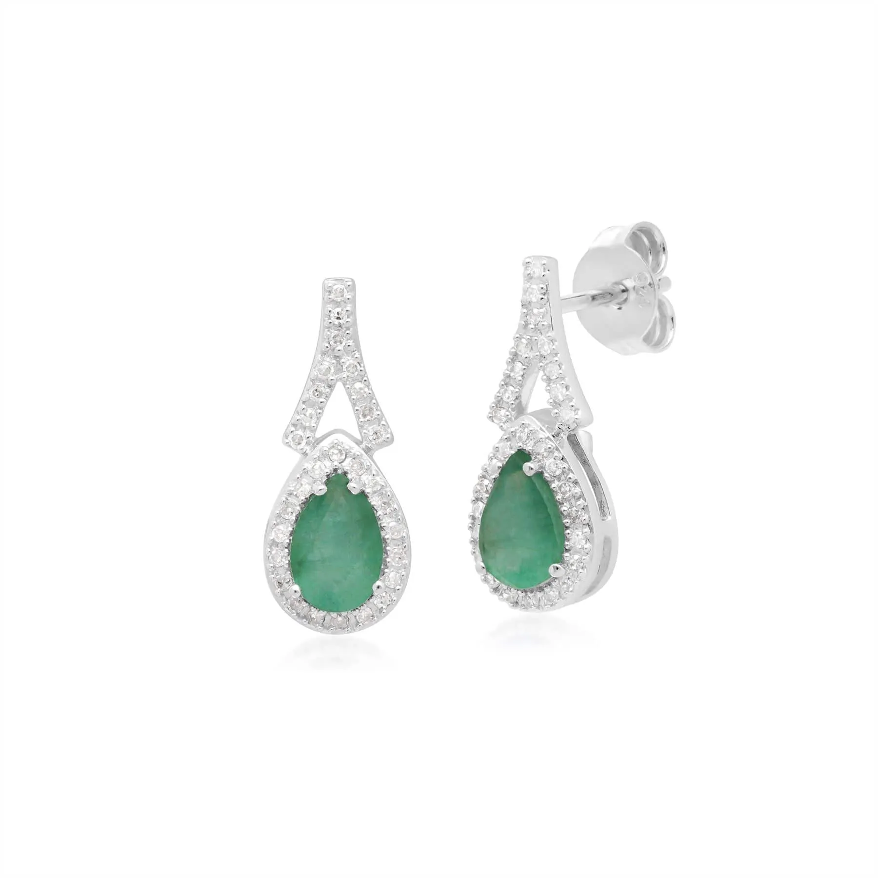 Teardrop Luxe Emerald & Diamond Drop Earrings in 9ct White Gold sold by Gemondo Jewellery