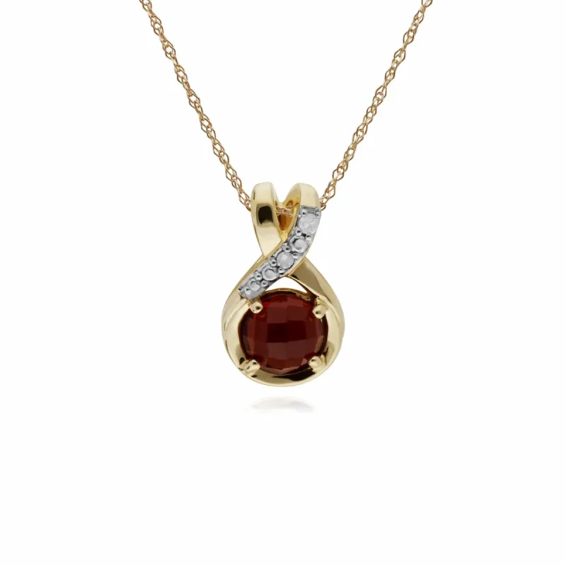 Classic Round Garnet Checkerboard & Diamond Bale Pendant in 9ct Yellow Gold sold by Gemondo Jewellery