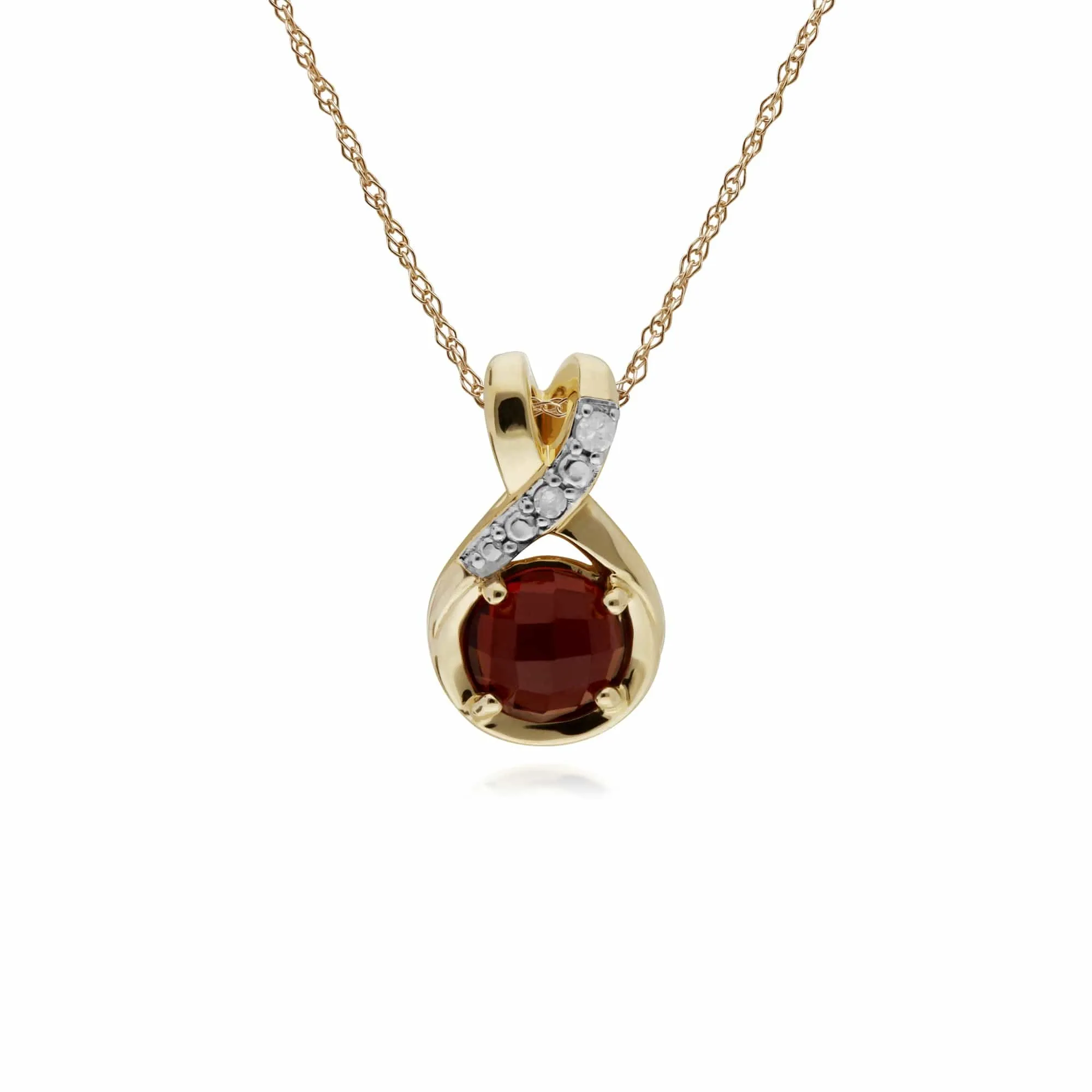 Classic Round Garnet Checkerboard & Diamond Bale Pendant in 9ct Yellow Gold sold by Gemondo Jewellery