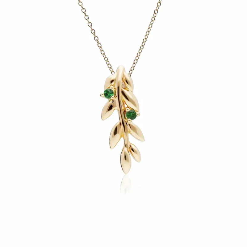O Leaf Tsavorite Pendant in Gold Plated Sterling Silver sold by Gemondo Jewellery
