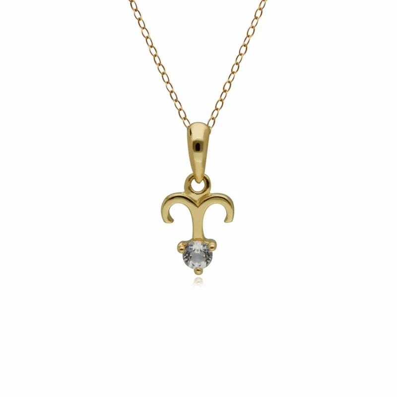White Topaz Aries Zodiac Charm Necklace in 9ct Yellow Gold sold by Gemondo Jewellery