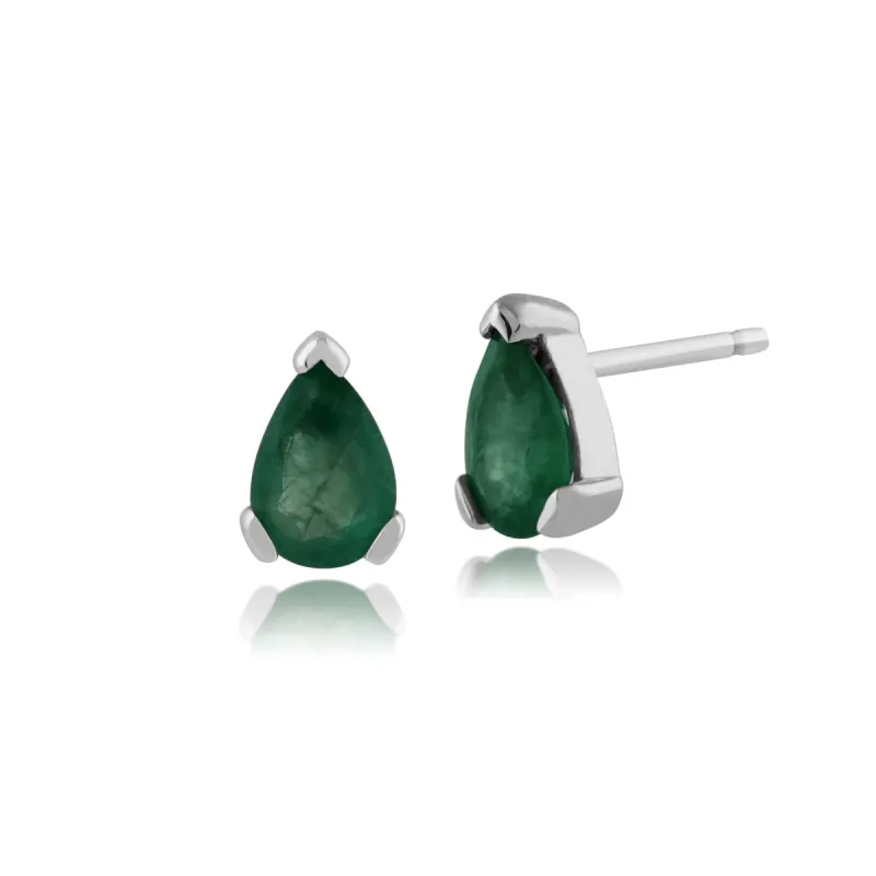 Classic Pear Emerald Stud Earrings in 9ct White Gold 6.5mmx4mm sold by Gemondo Jewellery
