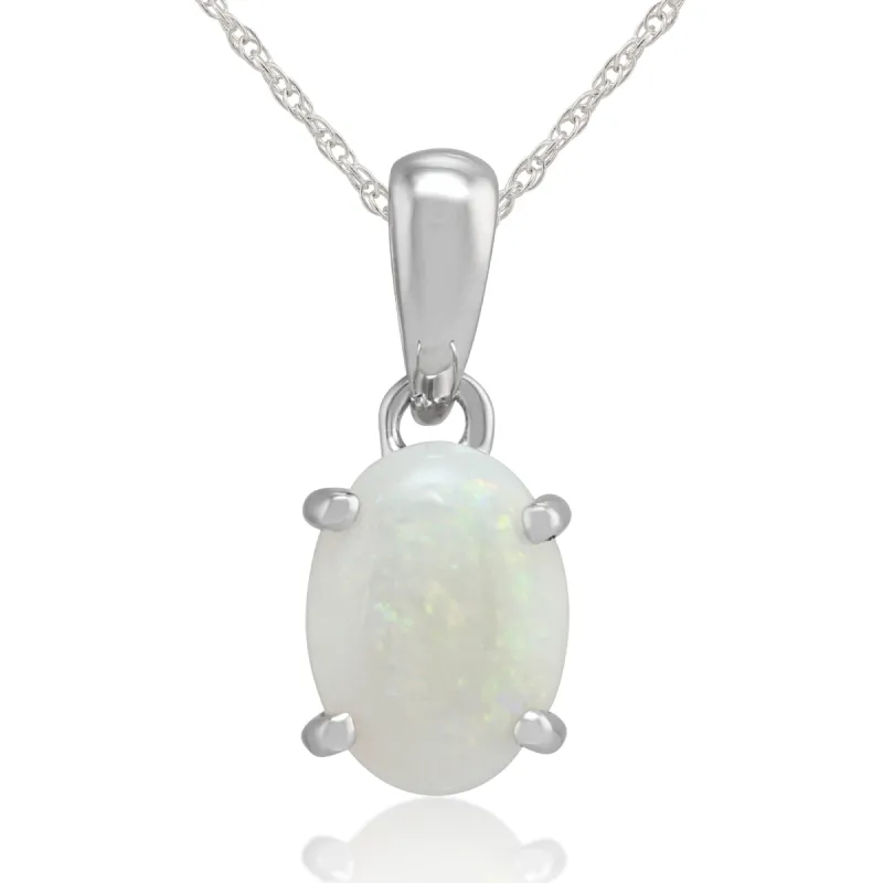 Classic Oval Opal Cabochon Pendant in 9ct White Gold sold by Gemondo Jewellery