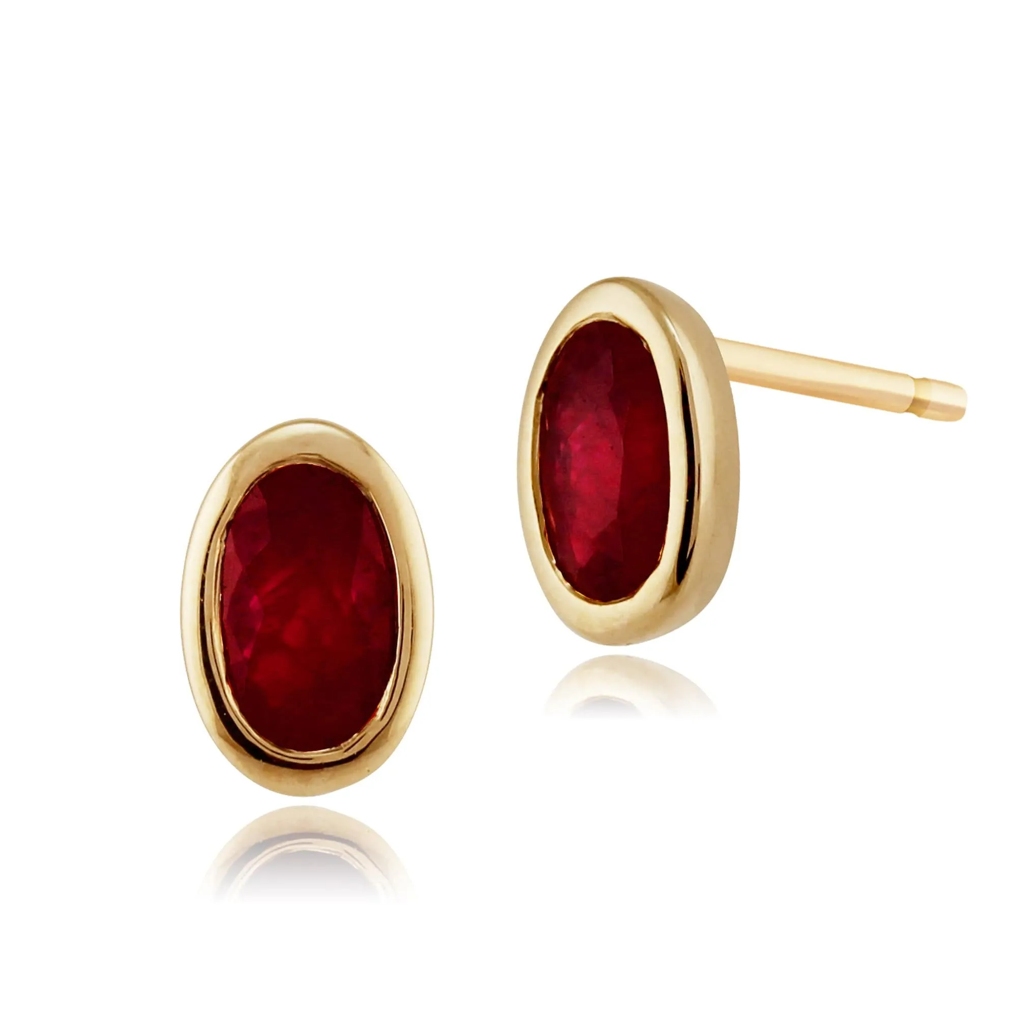 Classic Oval Ruby Single Stone Bezel Stud Earrings & Pendant Set in 9ct Yellow Gold sold by Gemondo Jewellery product image thumbnail 2