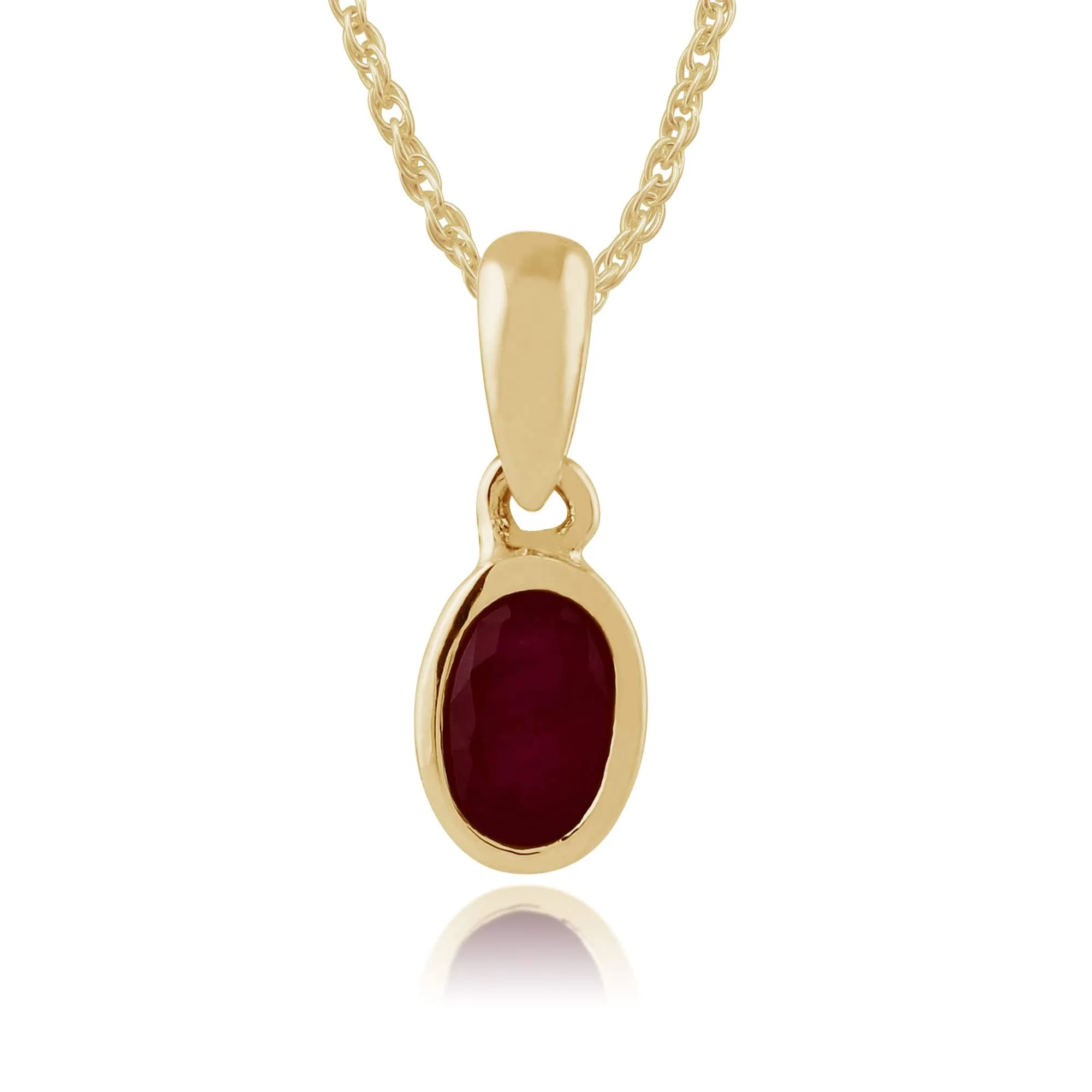 Classic Oval Ruby Single Stone Bezel Stud Earrings & Pendant Set in 9ct Yellow Gold sold by Gemondo Jewellery product image thumbnail 4