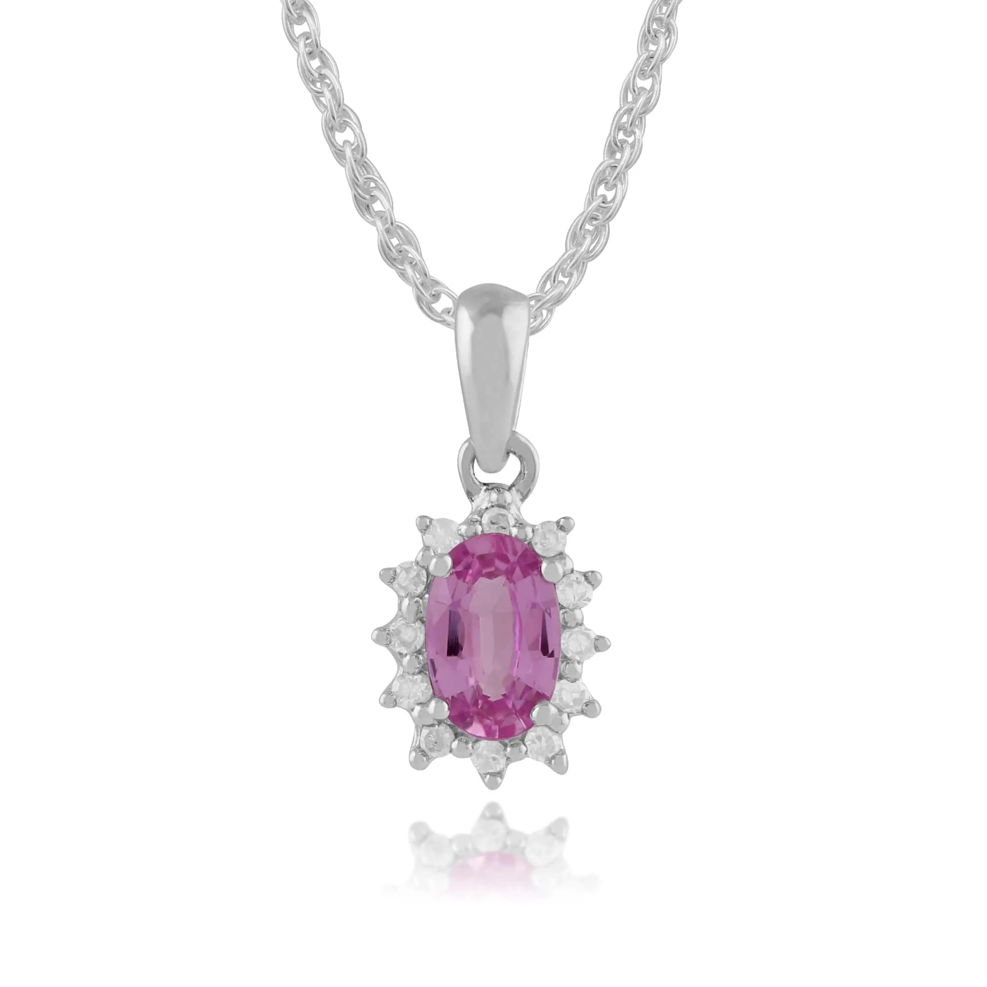 Classic Oval Pink Sapphire & Diamond Cluster Pendant 9ct White Gold sold by Gemondo Jewellery