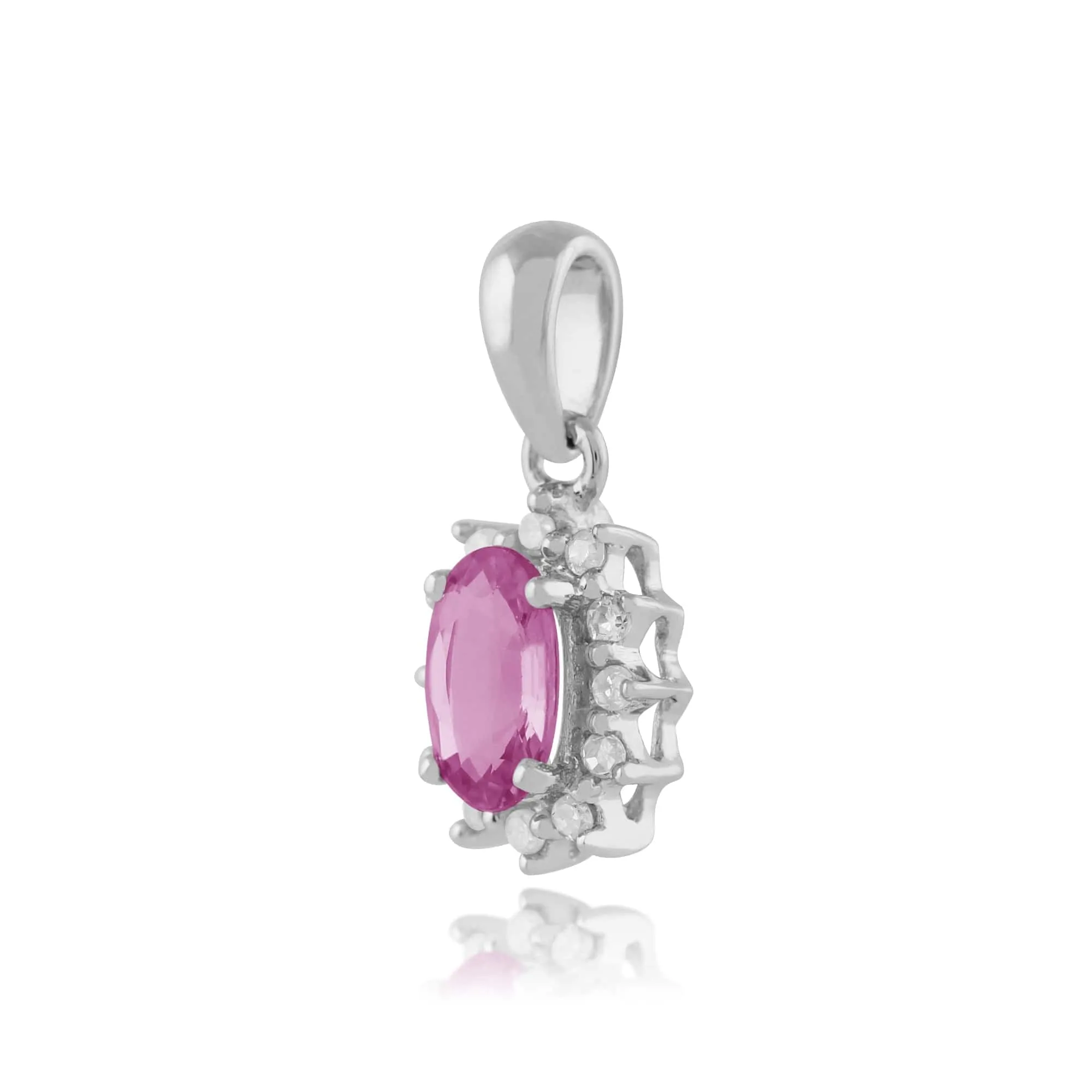 Classic Oval Pink Sapphire & Diamond Cluster Pendant 9ct White Gold sold by Gemondo Jewellery product image thumbnail 2