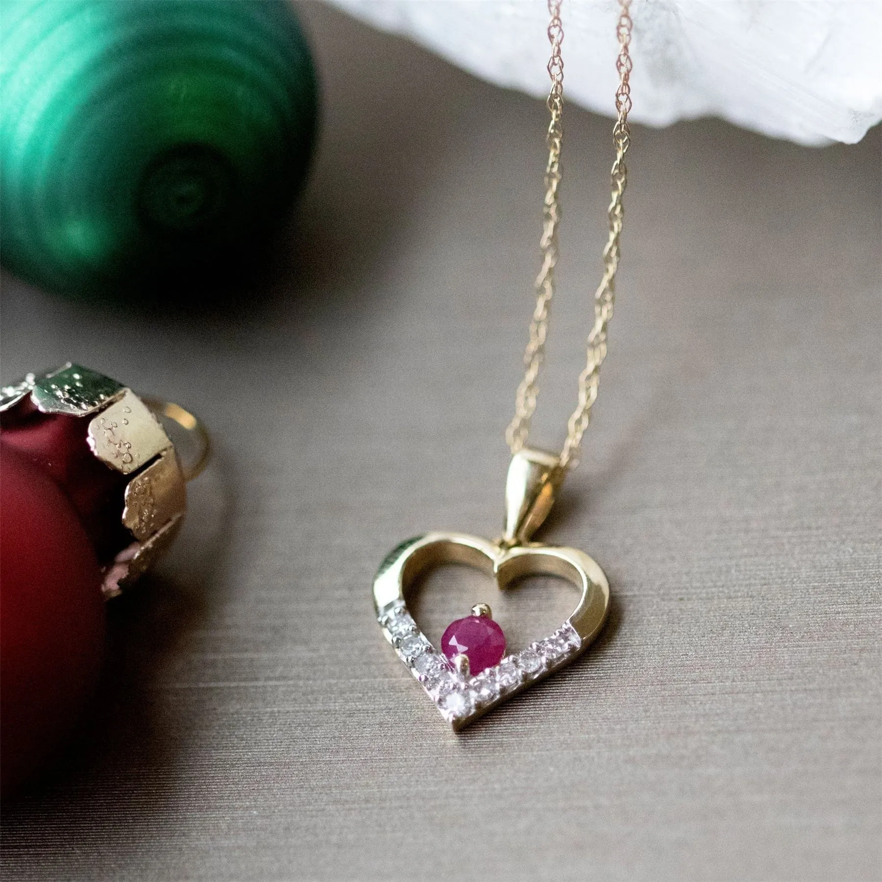Classic Ruby & Diamond Heart Pendant in 9ct Yellow Gold sold by Gemondo Jewellery product image thumbnail 3