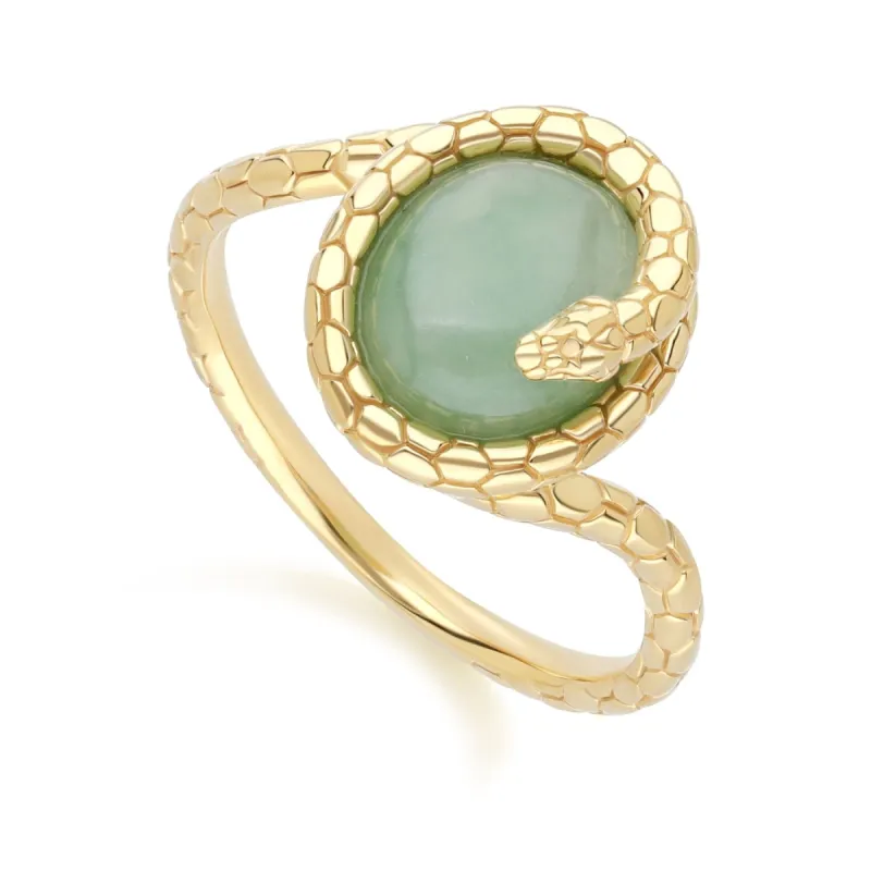 Ecfew™ Jade Winding Snake Ring In Gold Plated Sterling Silver sold by Gemondo Jewellery