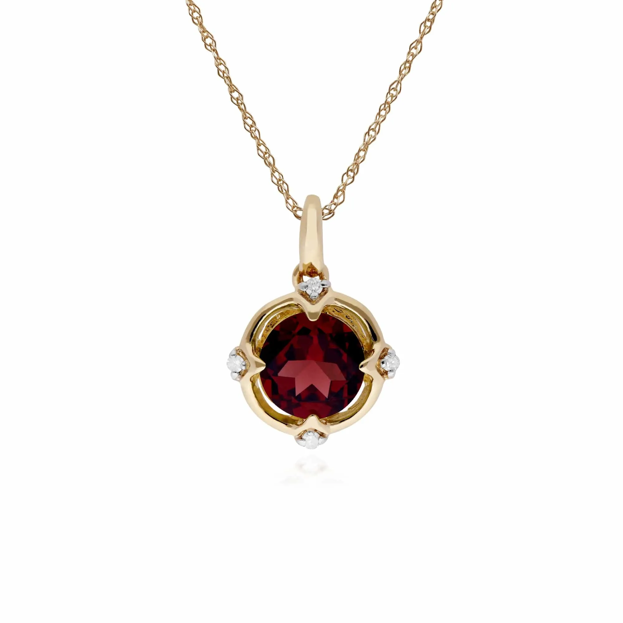 Gemondo 9ct Yellow Gold Halo Garnet & Diamond Round Cut Pendant on 45cm Chain sold by Gemondo Jewellery