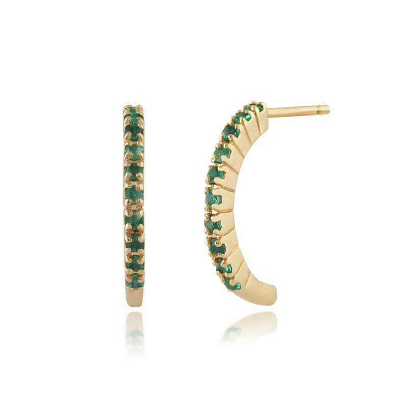 Classic Round Emerald Half Hoop Style Earrings in 9ct Yellow Gold sold by Gemondo Jewellery