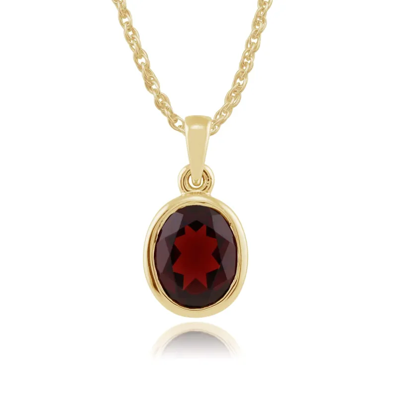 Classic Oval Garnet Pendant in 9ct Yellow Gold sold by Gemondo Jewellery