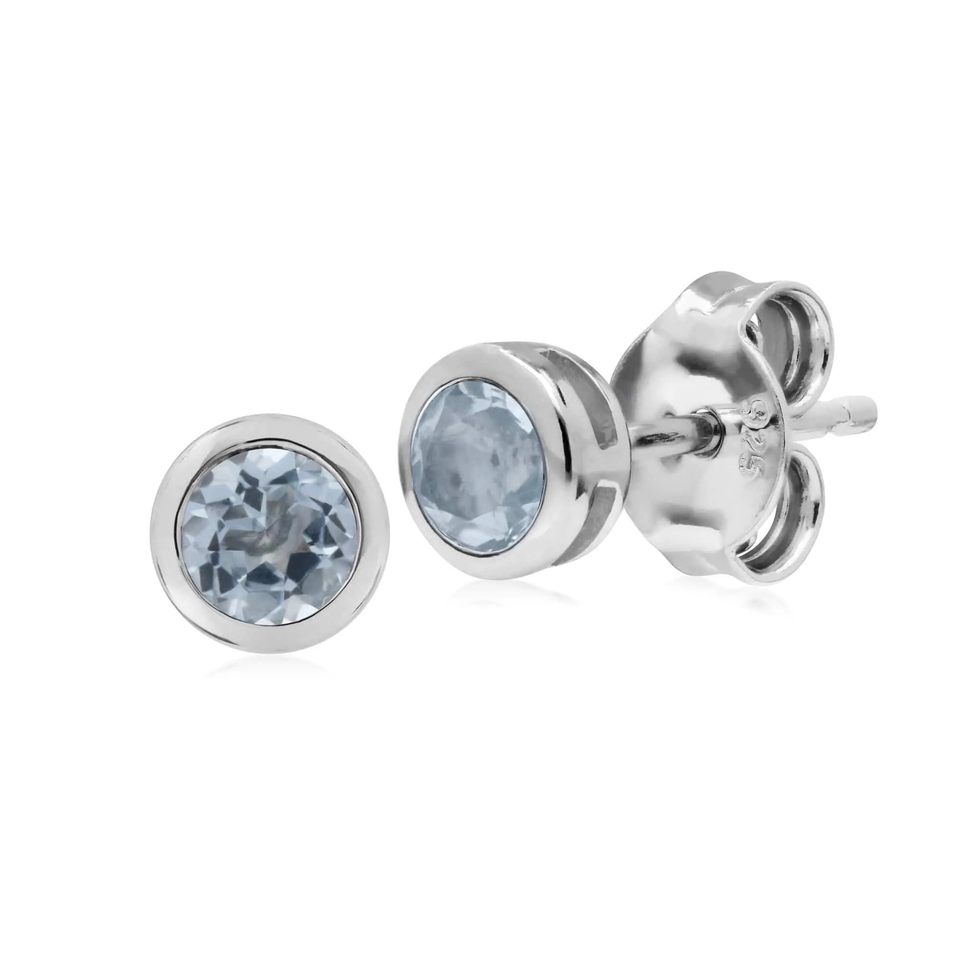 Gemondo Sterling Silver Simple Blue Topaz Bezel Round Stud Earrings sold by Gemondo Jewellery