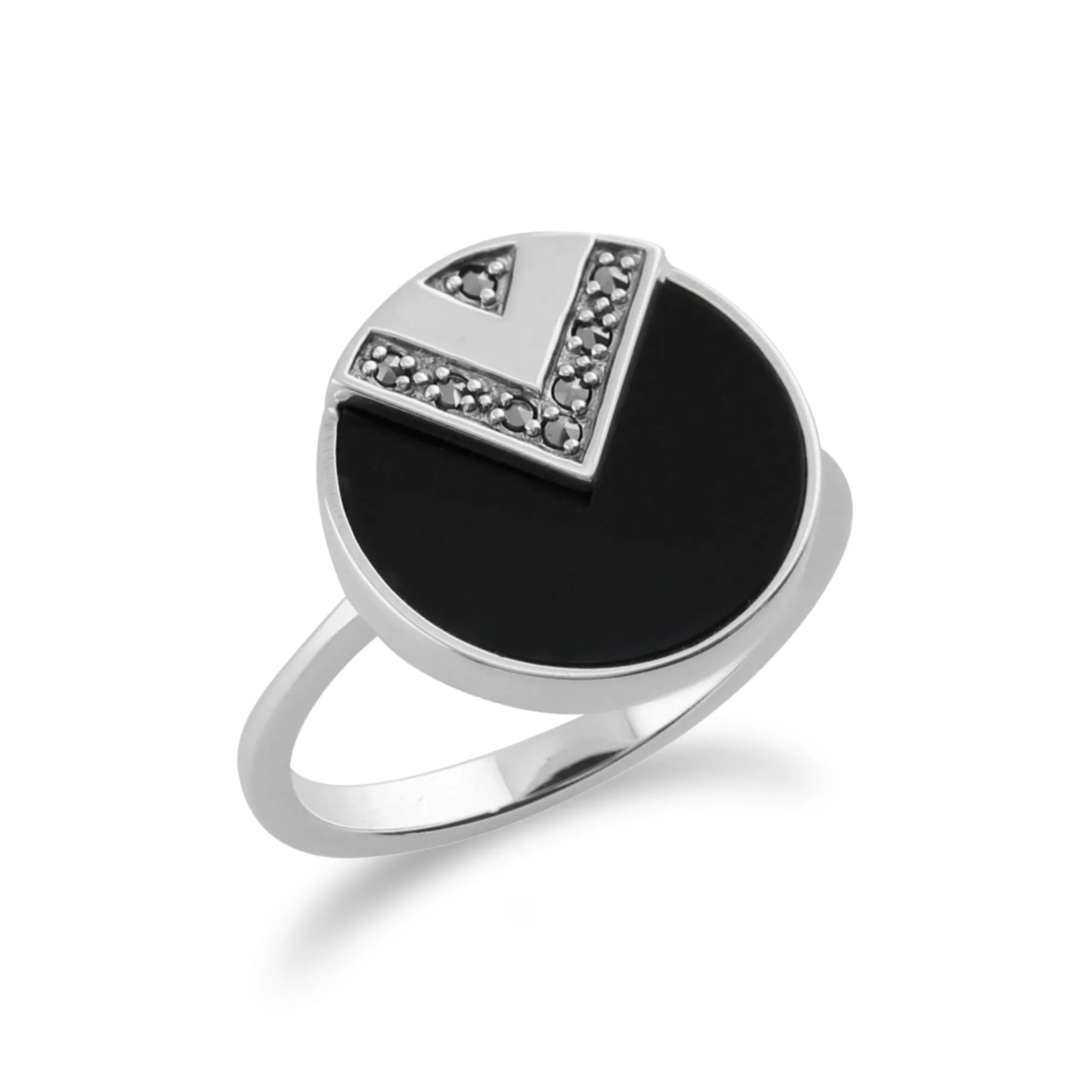 Gemondo 925 Sterling Silver 3ct Black Onyx & Marcasite Art Deco Ring sold by Gemondo Jewellery product image thumbnail 2