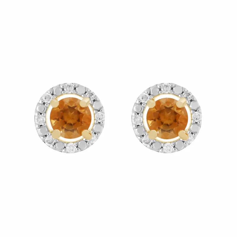 Classic Round Citrine Stud Earrings with Detachable Diamond Round Earrings Jacket Set in 9ct Yellow Gold sold by Gemondo Jewellery