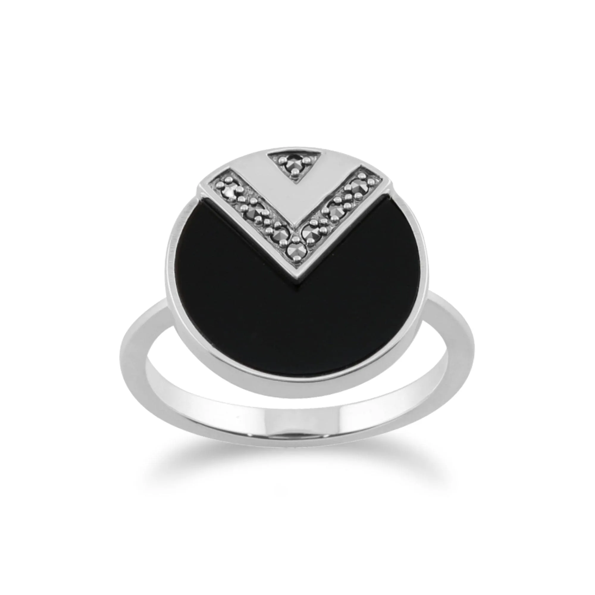 Gemondo 925 Sterling Silver 3ct Black Onyx & Marcasite Art Deco Ring sold by Gemondo Jewellery