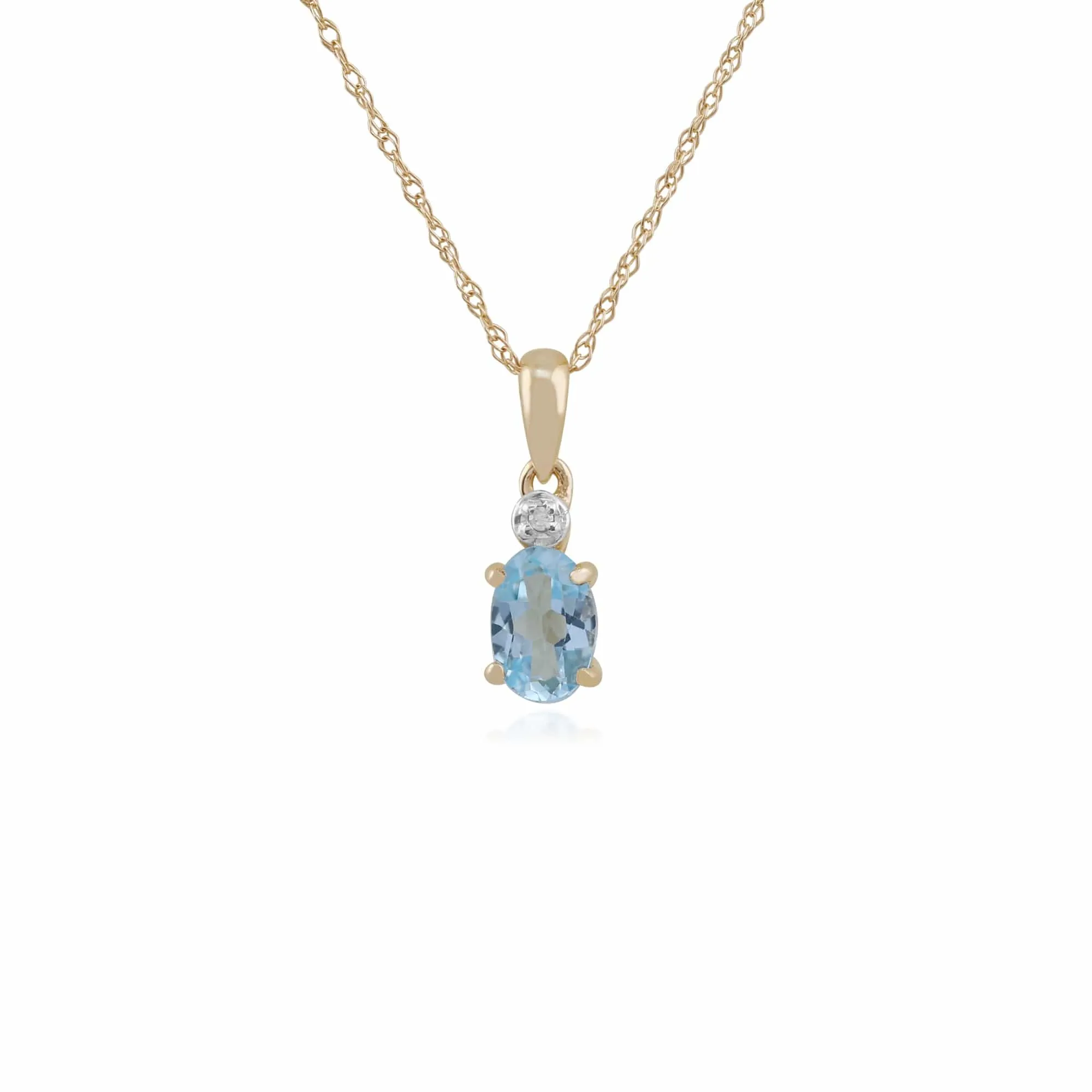 Classic Oval Blue Topaz & Diamond Pendant in 9ct Yellow Gold sold by Gemondo Jewellery