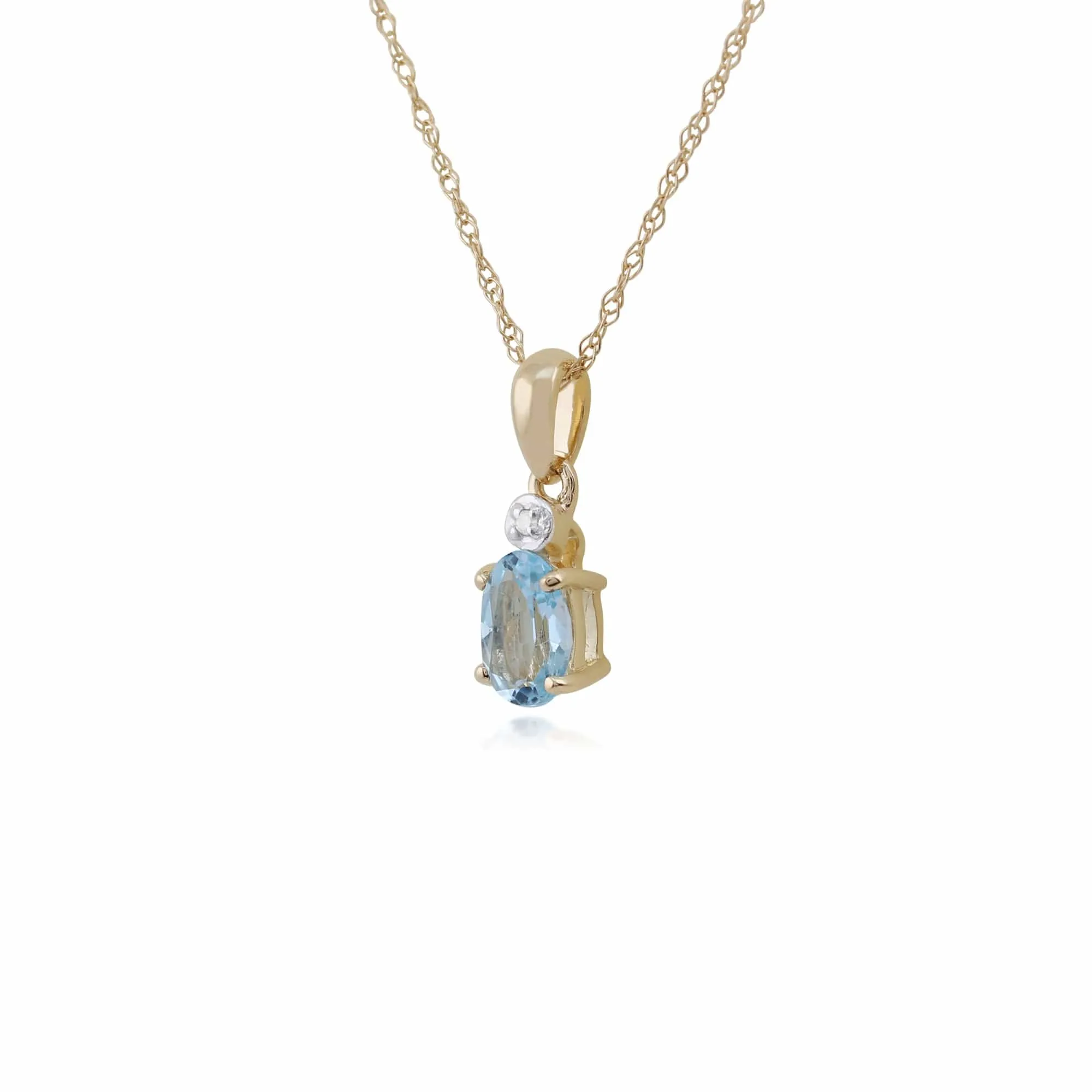 Classic Oval Blue Topaz & Diamond Pendant in 9ct Yellow Gold sold by Gemondo Jewellery product image thumbnail 2