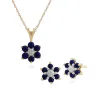 Floral Round Lapis Lazuli & Diamond Cluster Stud Earrings & Pendant Set in 9ct Yellow Gold sold by Gemondo Jewellery