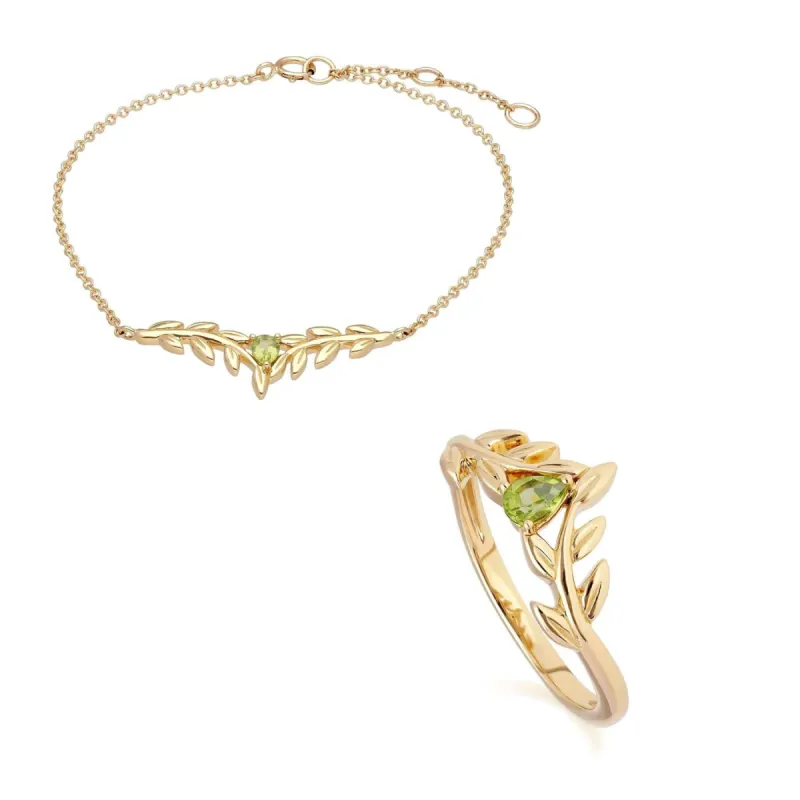 O Leaf Peridot Bracelet & Ring Set in 9ct Yellow Gold sold by Gemondo Jewellery