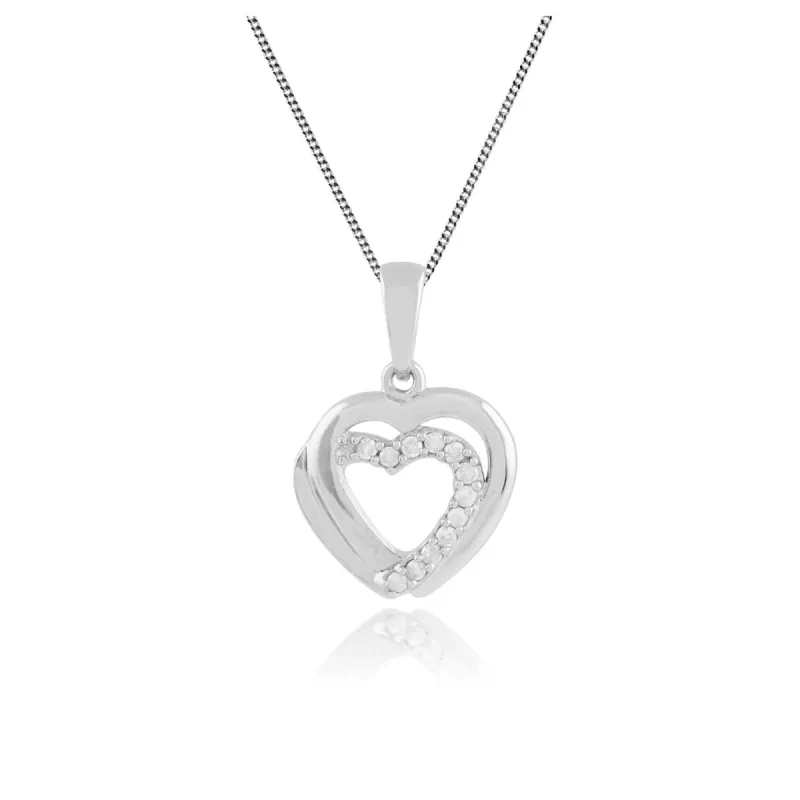 Classic Round Diamond Heart Pendant in 9ct White Gold sold by Gemondo Jewellery