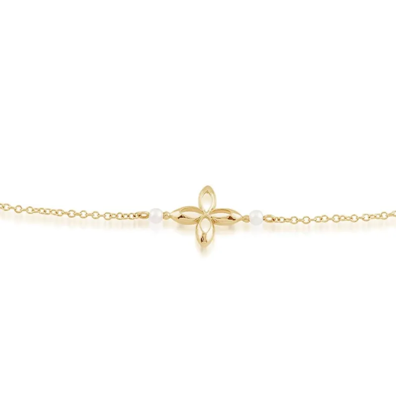 Gemondo 9ct Yellow Gold 0.20ct Pearl Ixora Flower Bracelet sold by Gemondo Jewellery