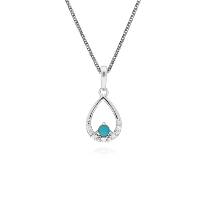 Classic Round Turquoise & Diamond Pear Shaped Pendant in 9ct White Gold sold by Gemondo Jewellery
