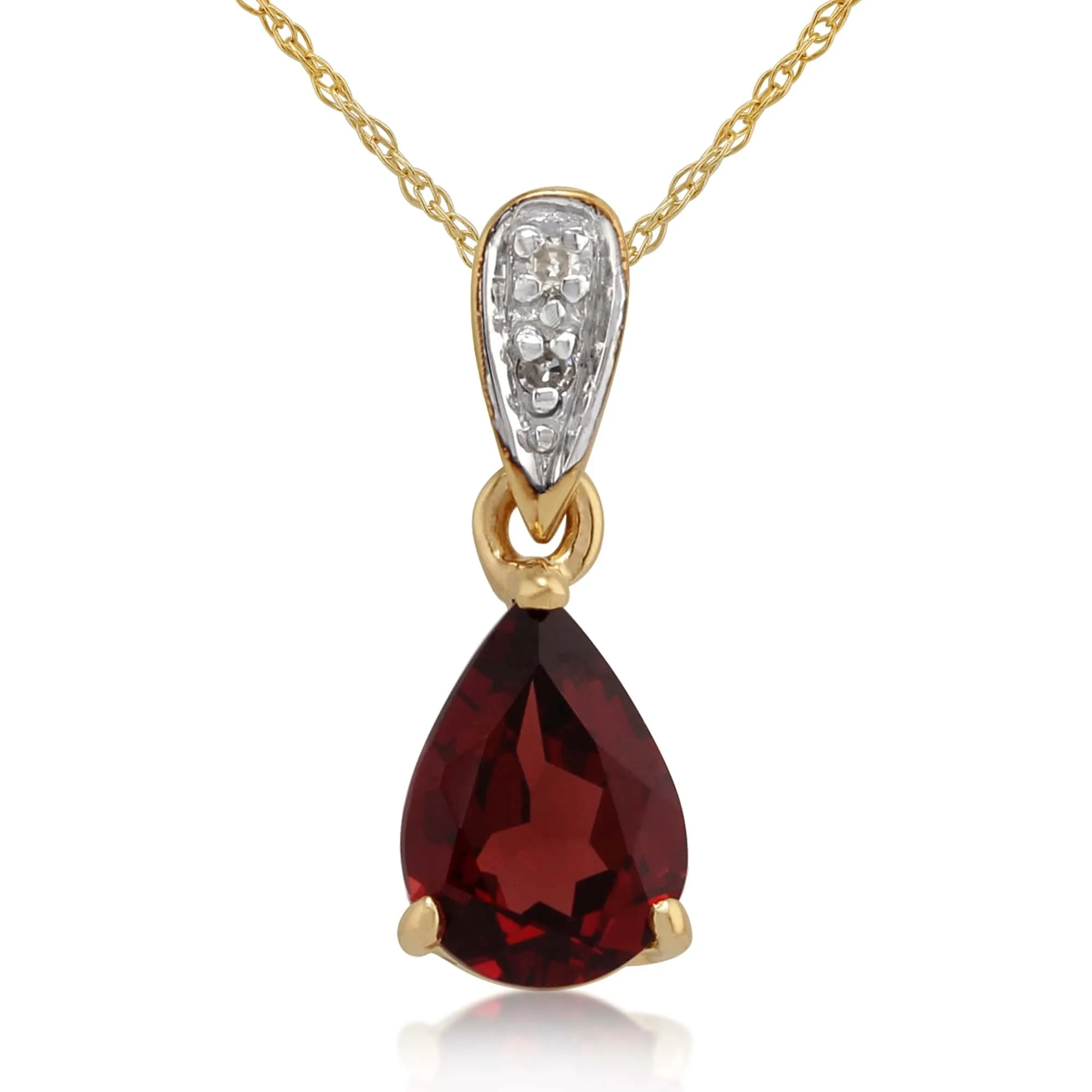 Classic Pear Garnet & Diamond Pendant in 9ct Yellow Gold sold by Gemondo Jewellery