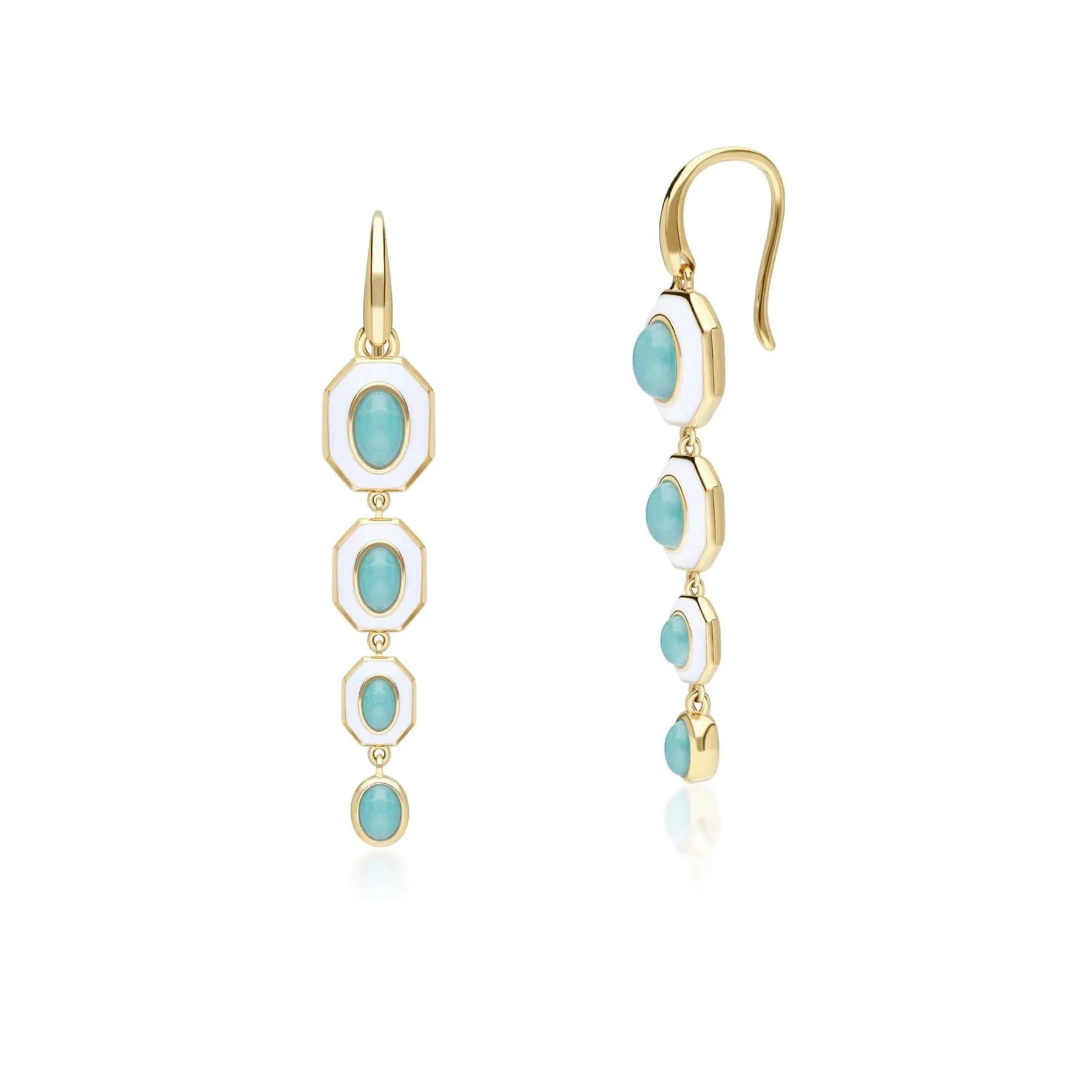 Siberian Waltz White Enamel & Amazonite Dangle Drop Earrings in Gold Plated Sterling Silver sold by Gemondo Jewellery