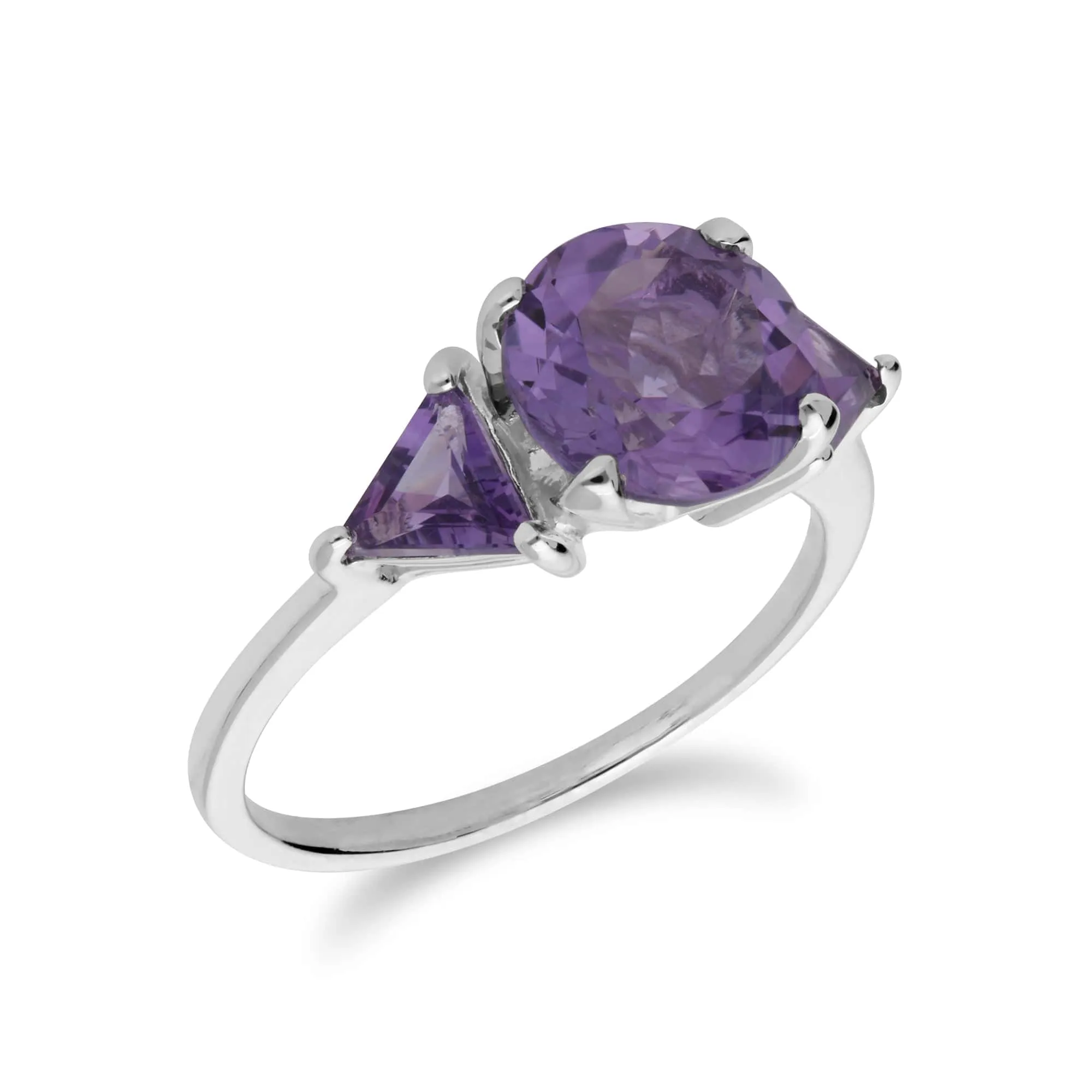 Classic Round & Prism Amethyst Three Stone Ring in 925 Sterling Silver sold by Gemondo Jewellery product image thumbnail 2