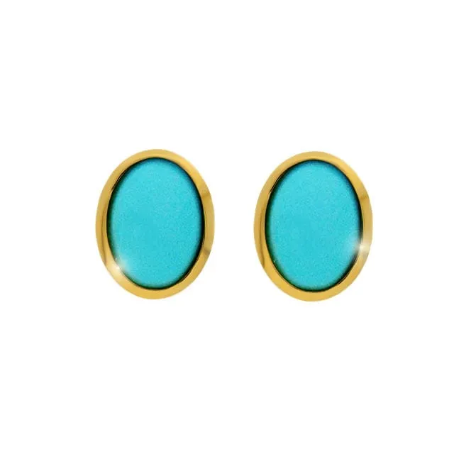 Classic Oval Turquoise Stud Earrings in 9ct Yellow Gold 7x6mm sold by Gemondo Jewellery