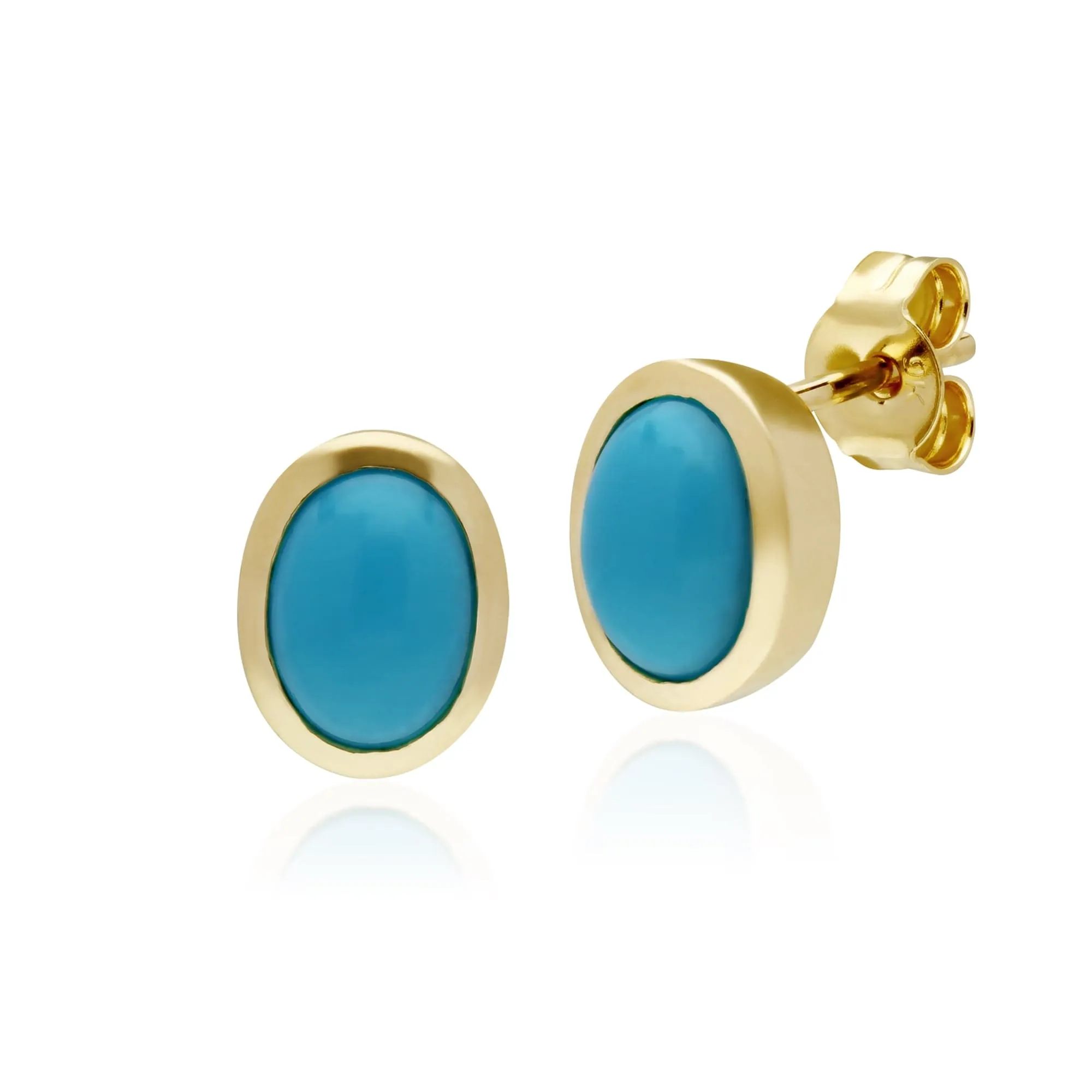 Classic Oval Turquoise Stud Earrings in 9ct Yellow Gold 7x6mm sold by Gemondo Jewellery product image thumbnail 2