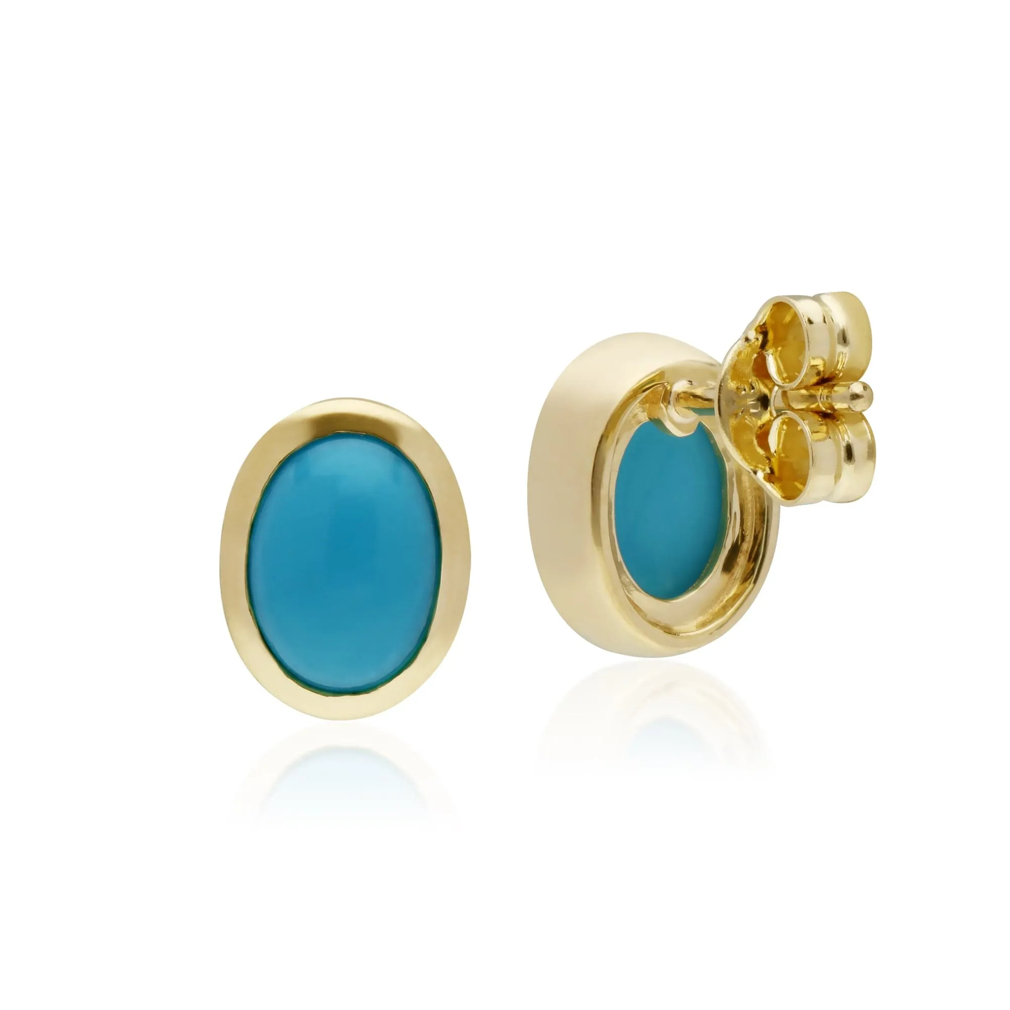 Classic Oval Turquoise Stud Earrings in 9ct Yellow Gold 7x6mm sold by Gemondo Jewellery product image thumbnail 3