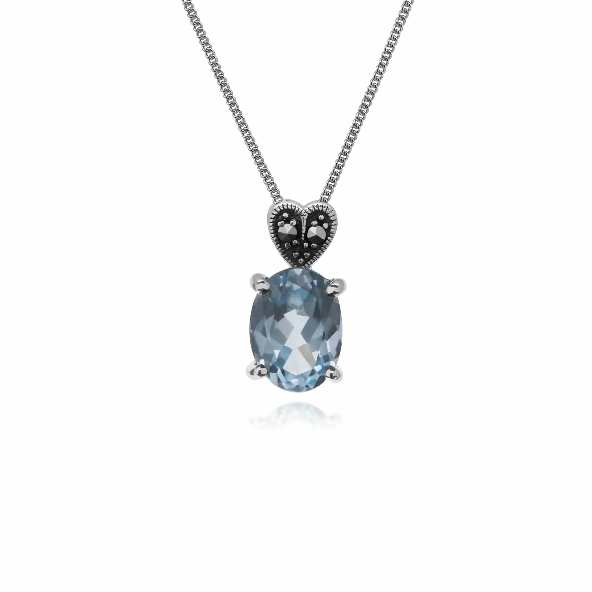 Gemondo Sterling Silver Blue Topaz & Marcasite Oval 45cm Necklace sold by Gemondo Jewellery