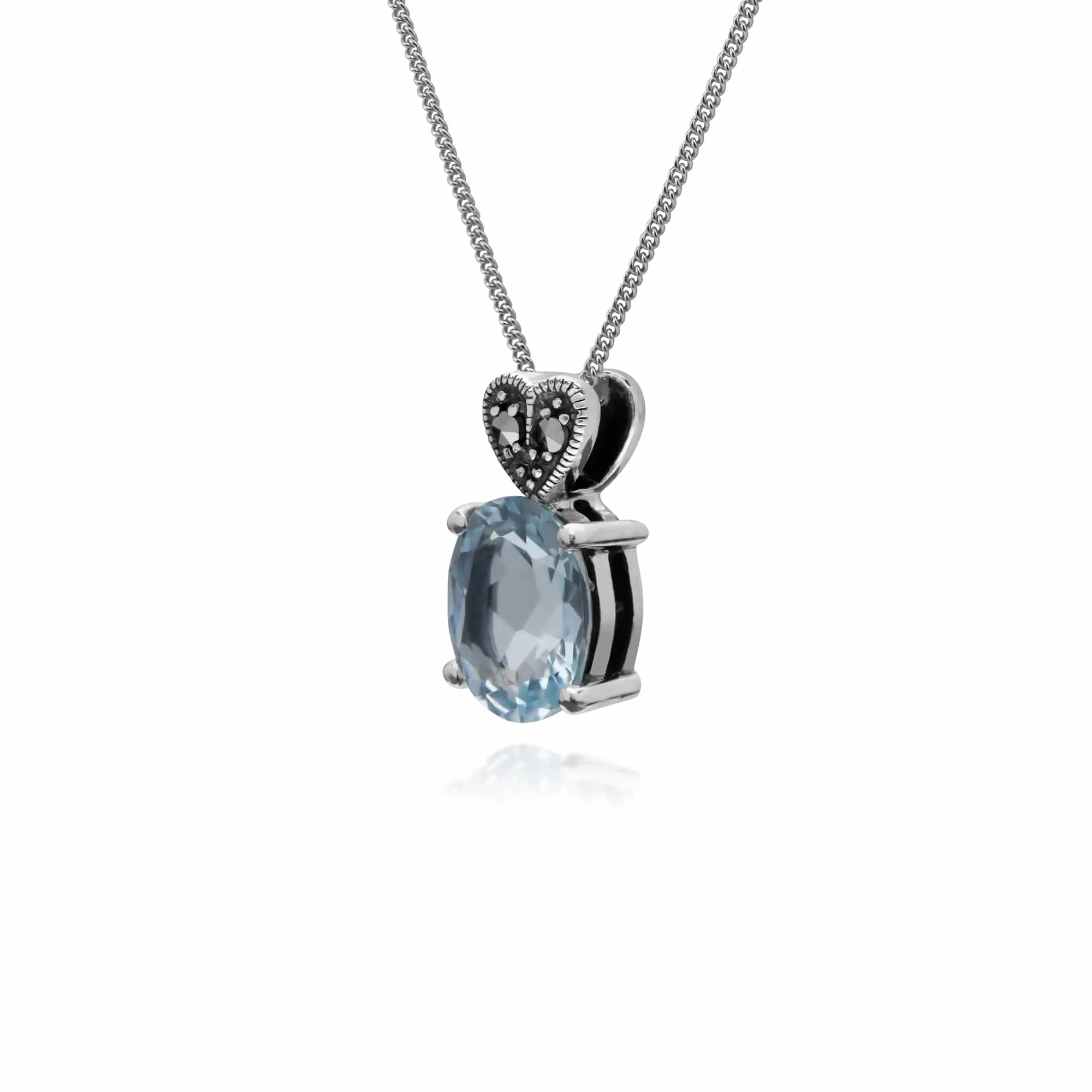 Gemondo Sterling Silver Blue Topaz & Marcasite Oval 45cm Necklace sold by Gemondo Jewellery product image thumbnail 2
