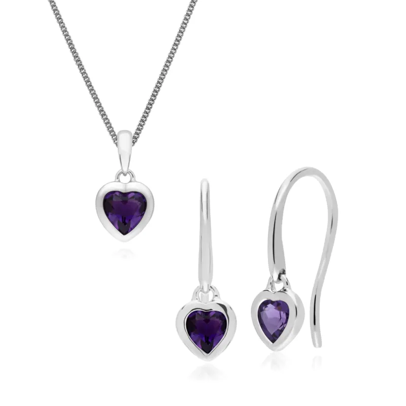 Classic Heart Amethyst Drop Earrings & Pendant Set in 925 Sterling Silver sold by Gemondo Jewellery
